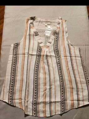 MINE Boho Striped Sleeveless V-Neck Top